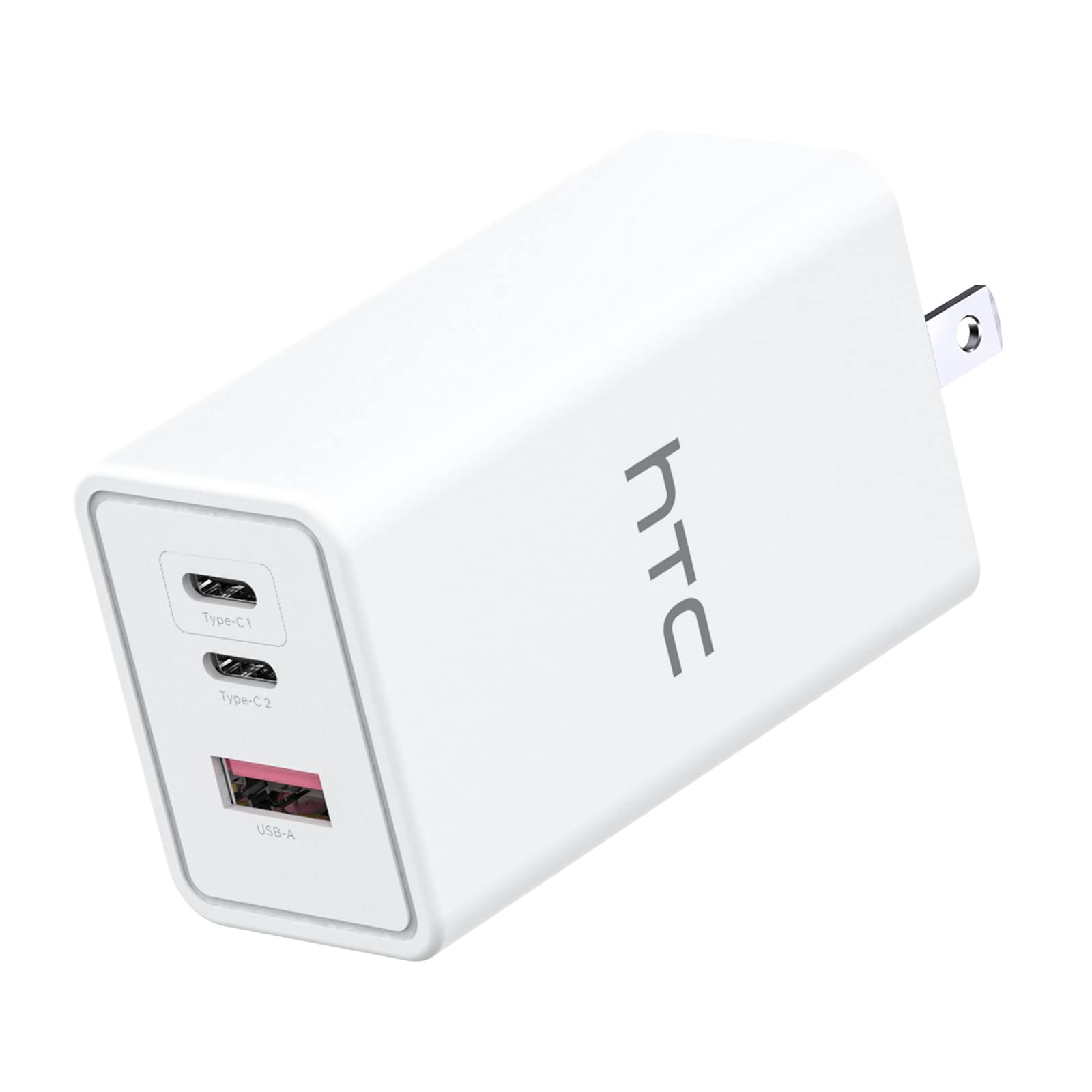 HTC 65W Fast USB-C Wall Charger,PowerIQ 3.0 and GaN 3-port foldable C-wall charging block for MacBook, USB-C laptops, iPad Pro, iPhone, Galaxy and more - white