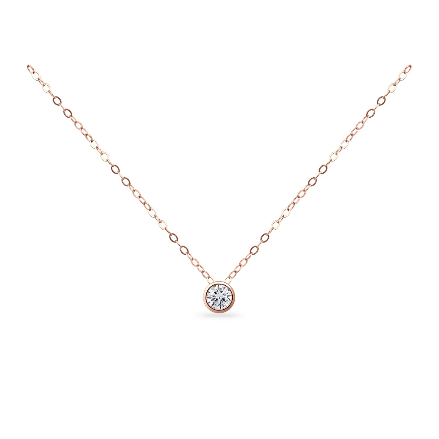 Sterling silver 0.50-3.85 carat round square zircon 5-10 mm frame set CZ neckline single gem exquisite necklace, suitable for women and girls, with jewelry gift box