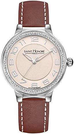 saint-honoré 女士蓝宝石玻璃皮革表带棕色手表法国制造7220531bgbn