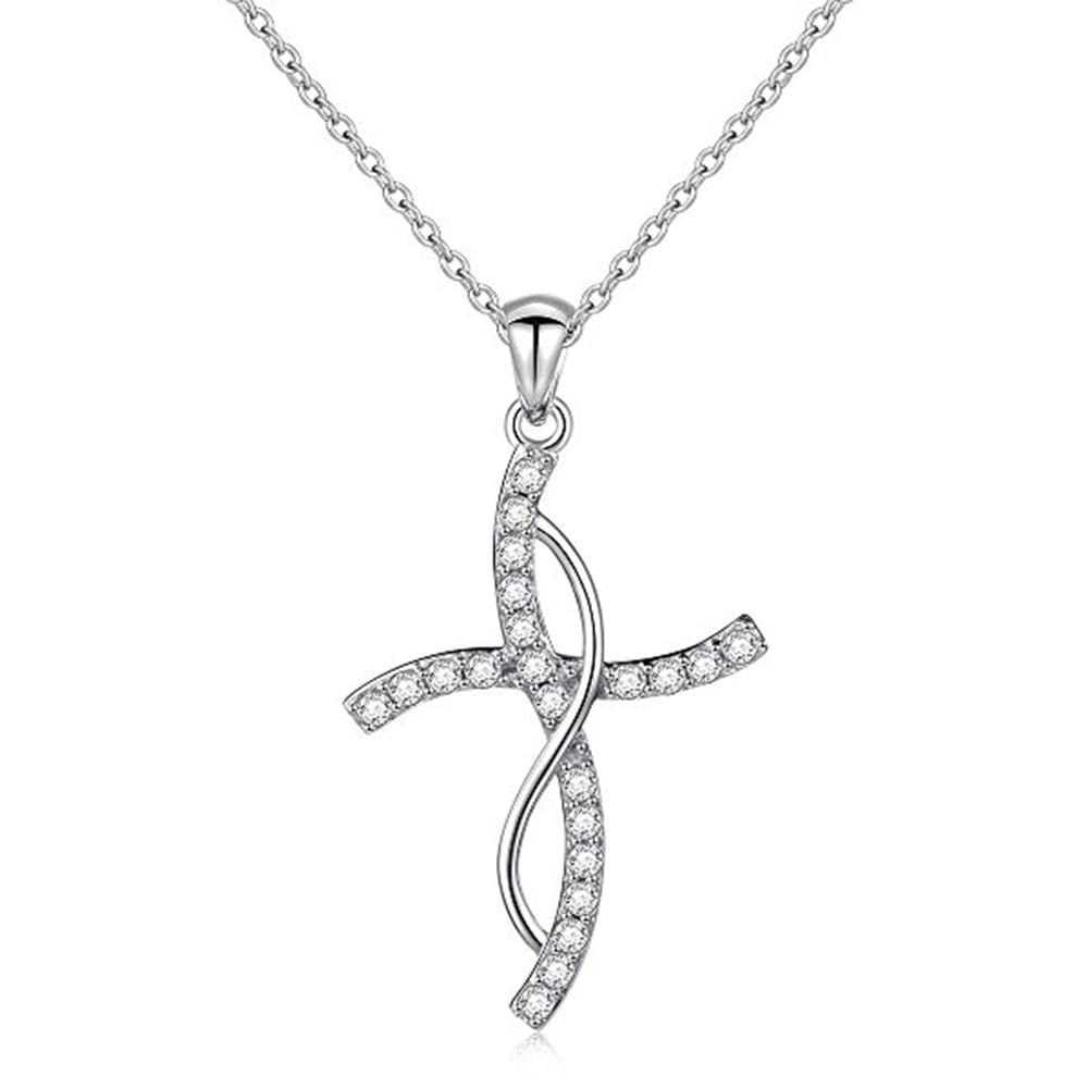 MD JEWELS 1.00 carat round cut Diamond Women's Cross Pendant Chainless 14k white gold finish, metal, square crystal stone