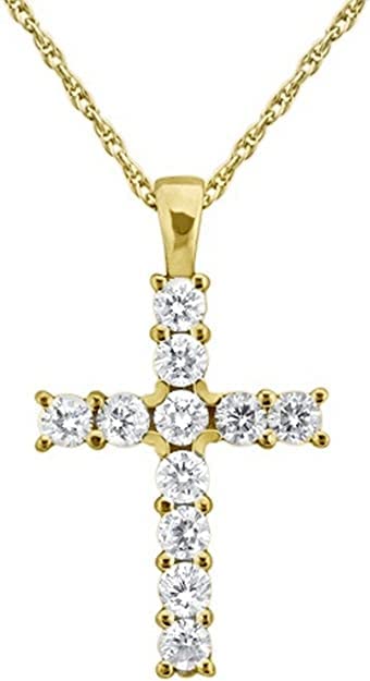 MD JEWELS 1.00 carat round cut Diamond Women's Cross Pendant Chainless 14k gold finish, metallic, square stone