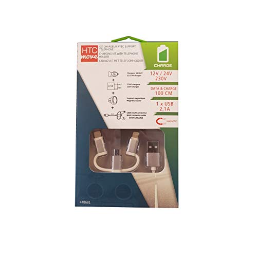 Inconnu Kit Charger AC 12/24 V + Charger 230 V 2.1A cable 1 m + magnetic phone stand