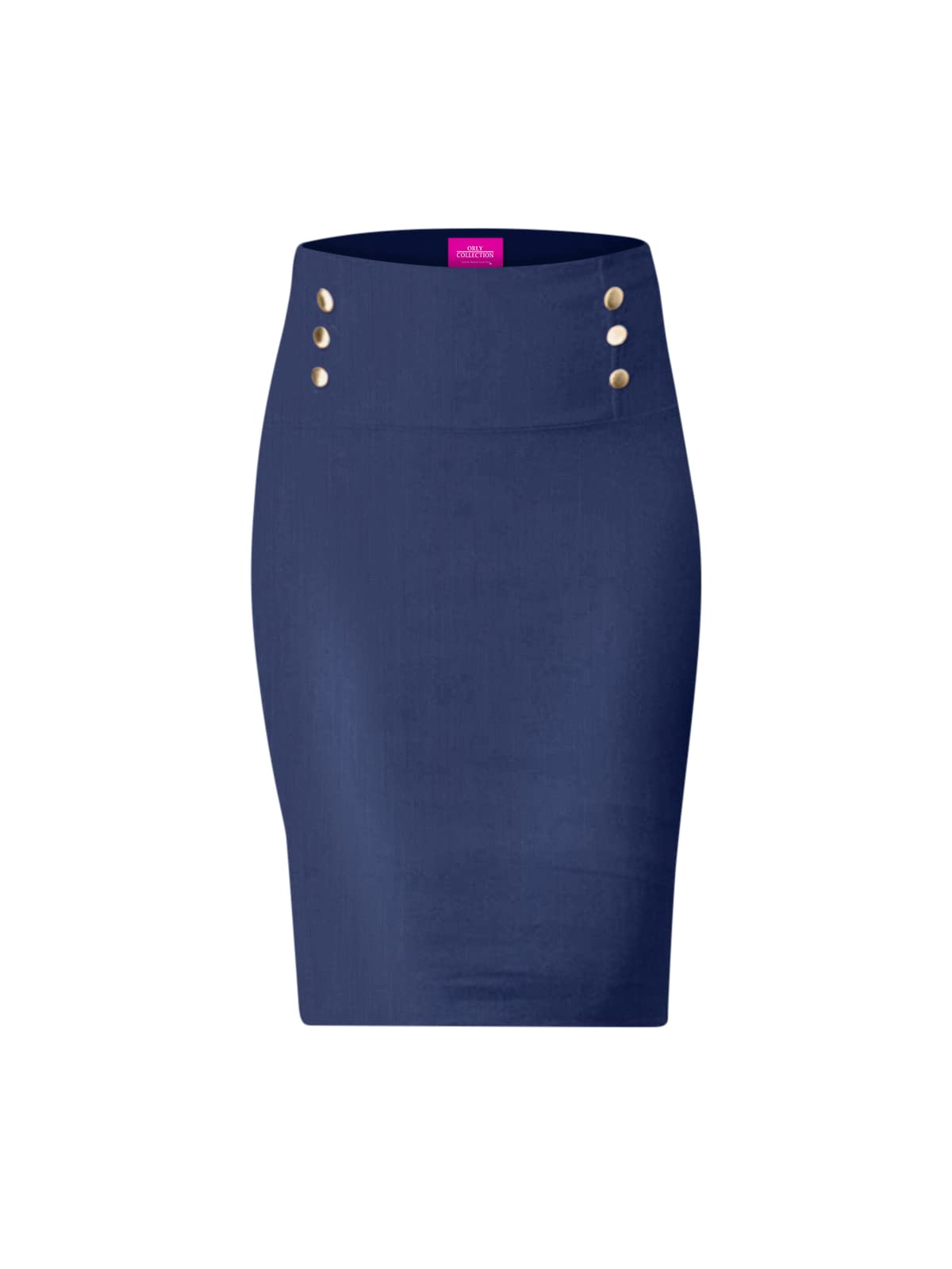 OrlyCollection Ladies Elegant Slim Mid-length stretch pencil skirt Gold buttons - Office dress details - Made in USA