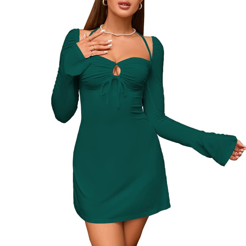 KUTUMAI Women's elegant dress Sweet collar long sleeve casual party mini dress
