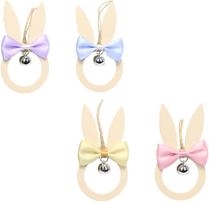 imikeya 复活节兔子装饰品 木制挂兔装饰品 带蝴蝶结铃铛 复活节树