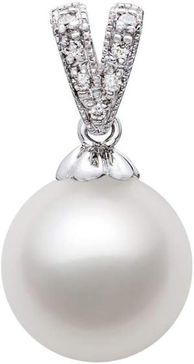 白色南海养殖珍珠吊坠 女式 14k 白金镶钻石 aaaa 品质 - 优质珍珠