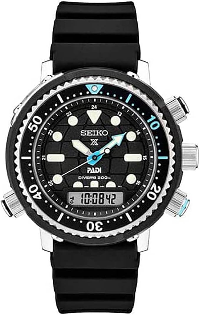 seiko 精工 男式黑色表盘硅胶表带太阳能石英手表, 黑色//白色, diver