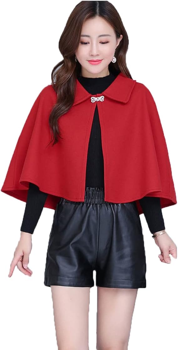 tongfantfl 女式羊毛混纺披肩连帽保暖斗篷