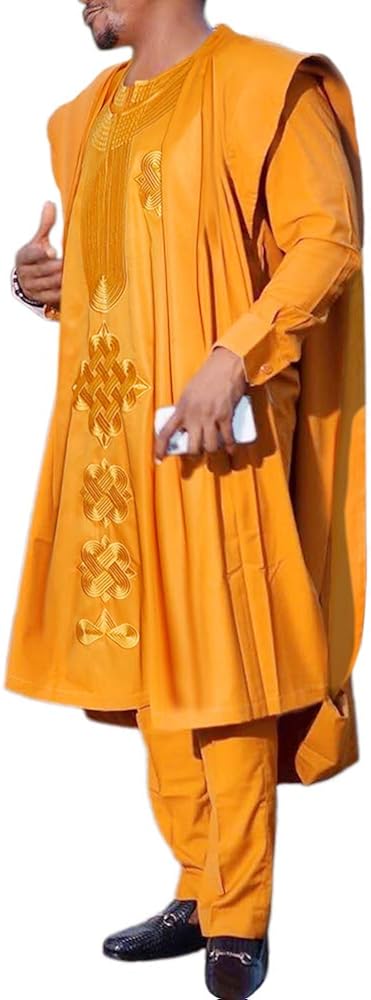 hd 非洲服饰 agbada 服装刺绣大喜吉衬衫和裤子 非洲男士服装 3 件套