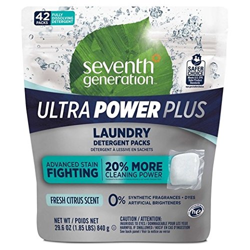 Seventh Generation Ultra Power Plus Landry Laundry Detergent Pack, fresh citrus flavor,1.8 pounds