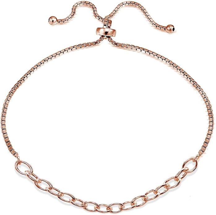 纯银抛光拉绳环可调节魅力链节宝环节圣诞节手链