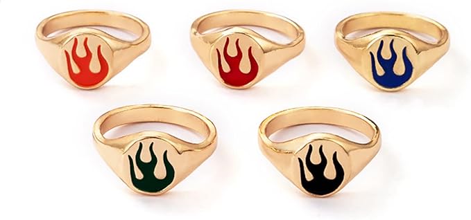5 件珐琅火焰戒指,彩色火指可堆叠戒指,几何图案火手指戒指首饰,适合