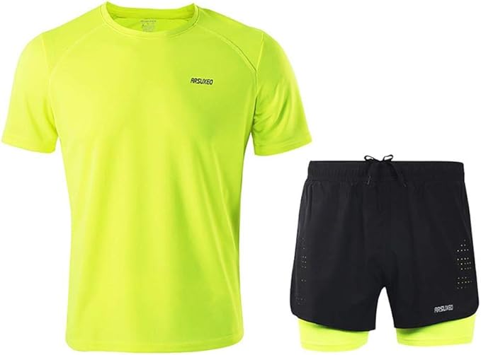 男式运动运动运动服短袖运动吸汗 t 恤和短裤跑步慢跑弹力套装套装