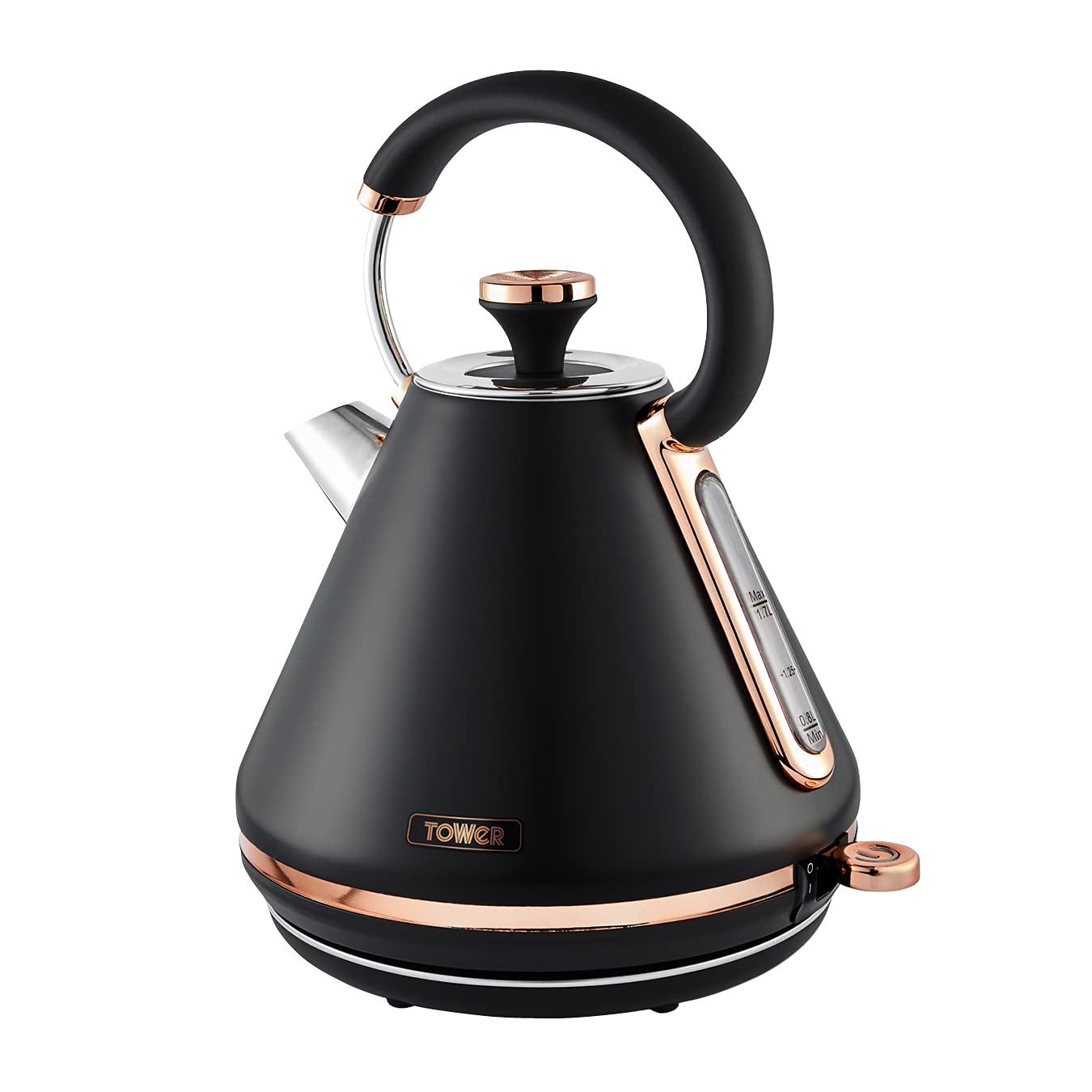 Tower T10044RG Cavaletto 1.7L pyramid shaped kettle, quick boiling, detachable filter, stainless steel, 3000W, black and rose gold