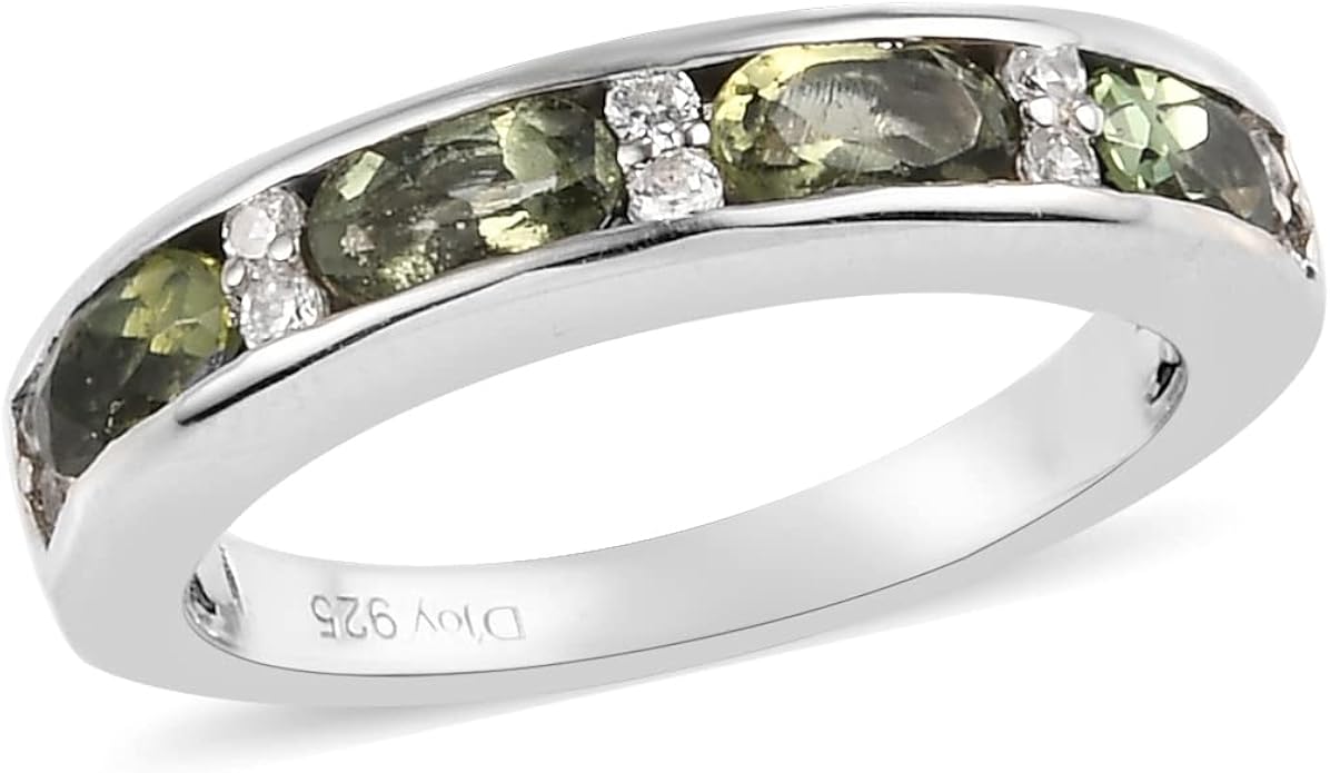 925 纯银镀铂金椭圆形摩尔达维矿锆石戒指结婚纪念日新娘首饰女士ct