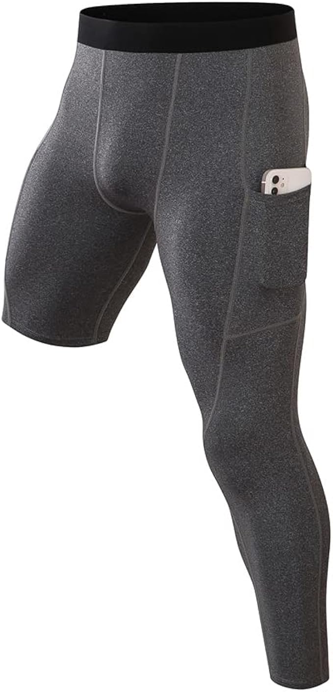 单腿压缩紧身裤,适用于篮球运动健身紧身裤,带口袋