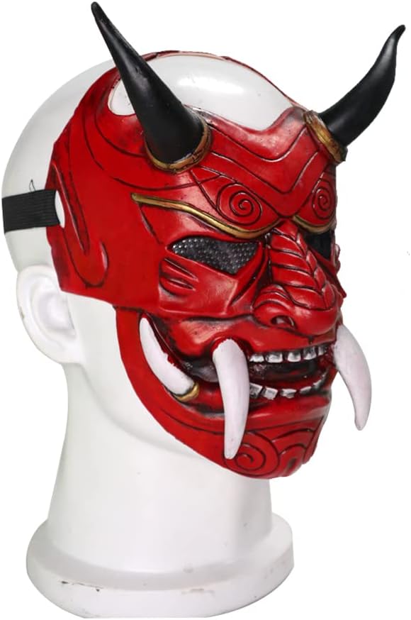 日本武士鬼面具恶魔 hannya oni 乳胶万圣节 prajna noh 角色扮演服装