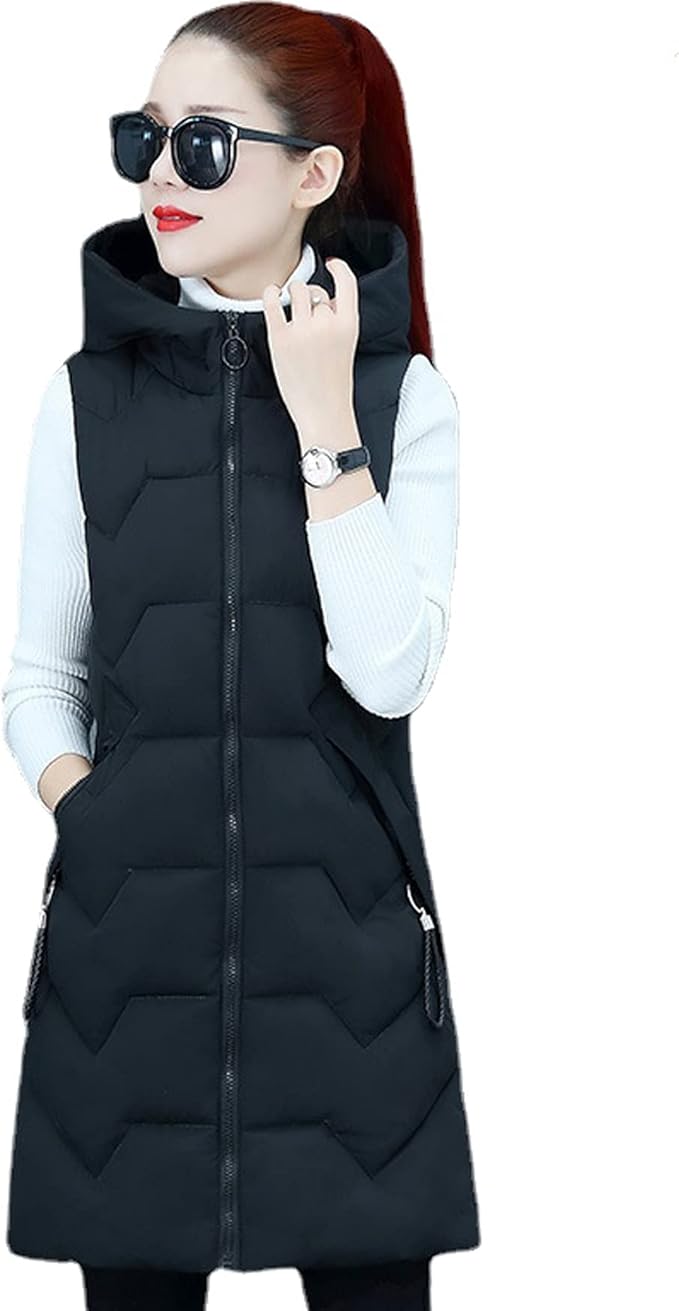 背心女式马甲女士无袖背心夹克连帽保暖长款马甲外套