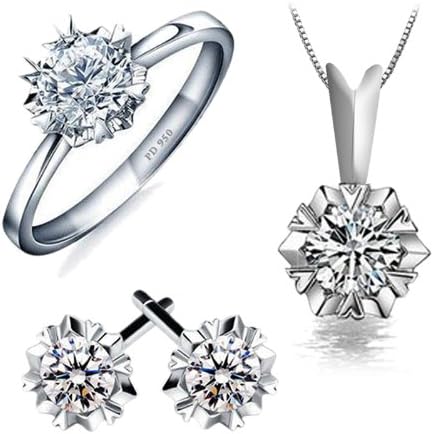 浪漫丽人 珠宝 钯金戒指 纯金吊坠 镶嵌1克拉锆石雪花戒指全新首饰