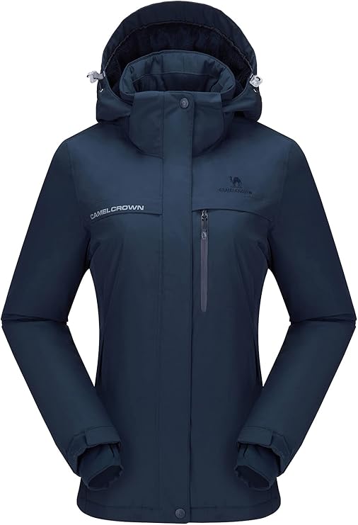 camel crown 女式山地雪防水滑雪夹克可拆卸连帽防风羊毛大衣防雨夹克