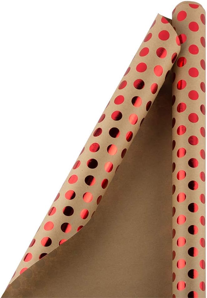 jam paper gift wrap - kraft wrapping paper - 25 sq ft - red foil