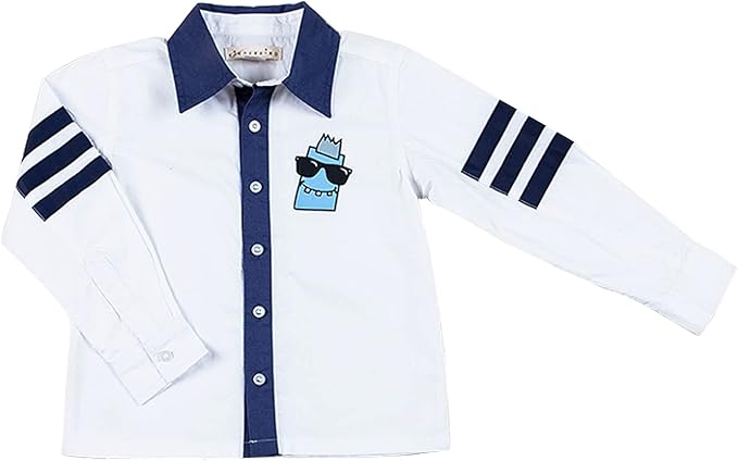 kinderkind 男童府绸条纹纽扣长袖棉质衬衫,带撞色衣领,适合婴儿,男孩