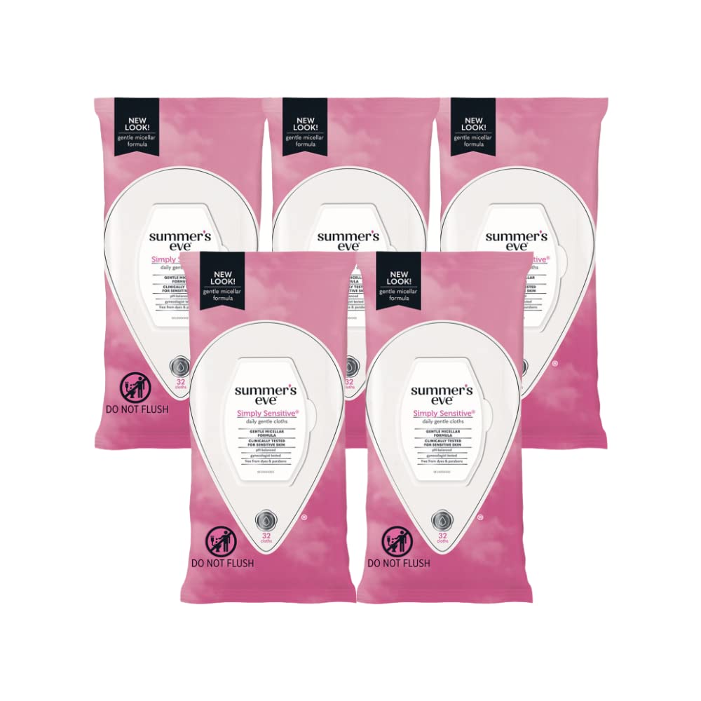 Summer's Eve Sensitive Skin Cleansing Cloth, Pack of 32 (Set of 5)