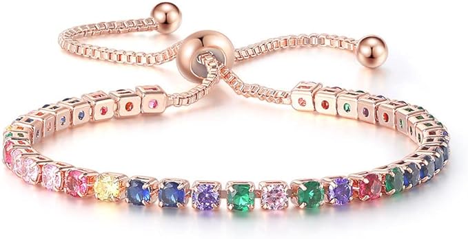 女式时尚可调节链式手链,cz 玫瑰金礼品网球手链,适合女孩女士