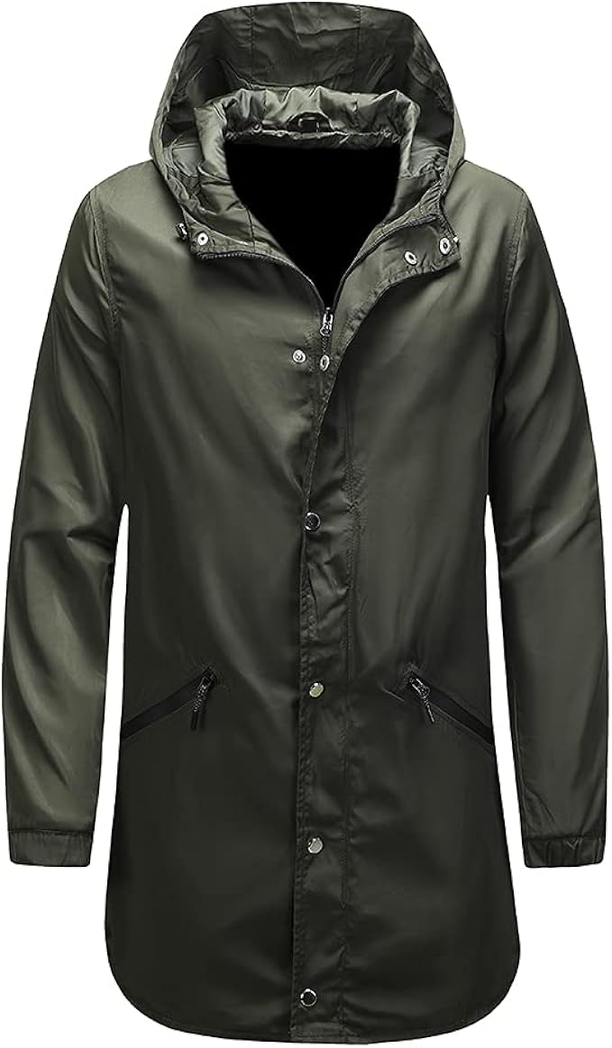 rijing男式防雨夹克轻质防水防风风衣可收纳户外中长款雨衣