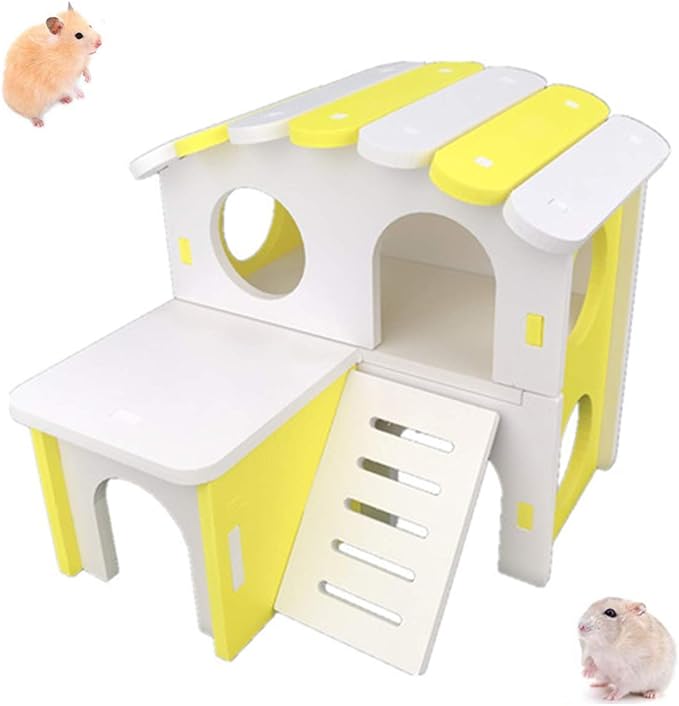 mouisiton 仓鼠小屋,宠物小动物隐藏仓鼠房子,双层适合小动物,如矮