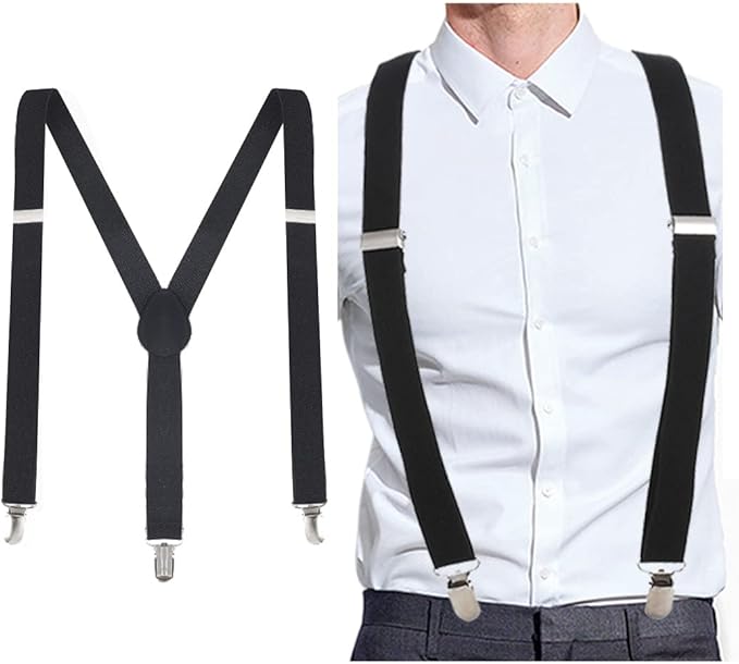男式eyret 背带纯色可调节 y 型背部皮革,带防滑锁紧夹弹性背带男士