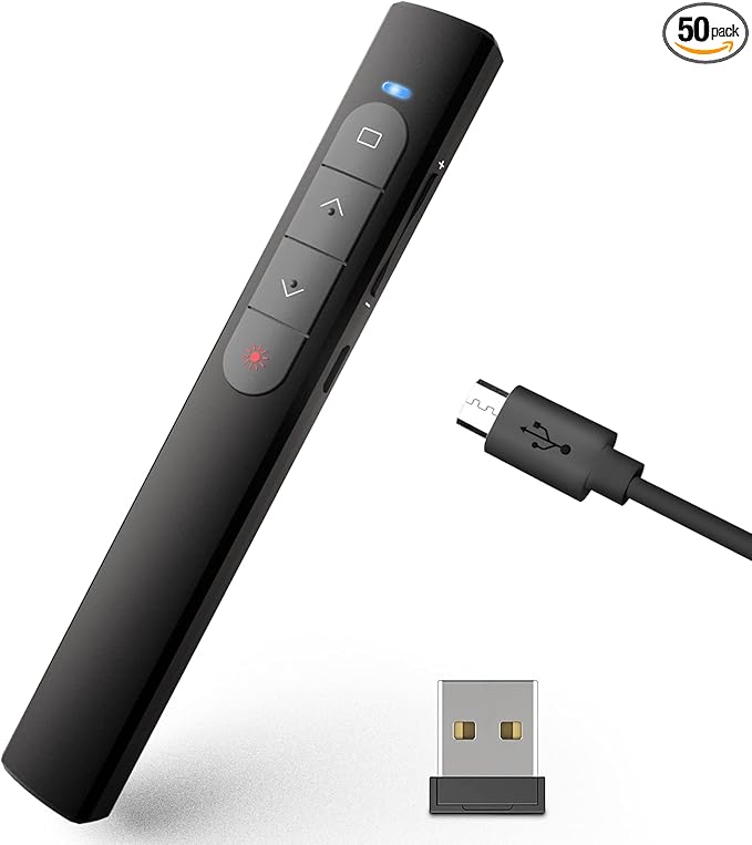 PowerPoint Clickers 无线演示器遥控器,演示点击器带激光指针,射频 2.4GHz U