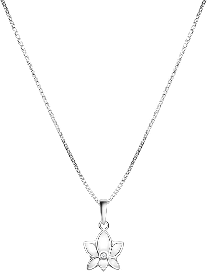 karma and luck 神圣美德 - 白色珐琅钻石莲花项链, 18 ", 标准纯银