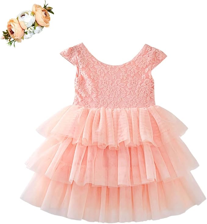 cilucu 女童连衣裙盖袖儿童蓬蓬裙连衣裙花朵女孩生日