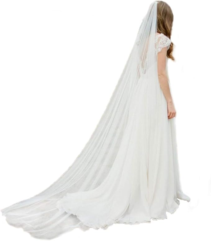 大教堂面纱婚礼面纱新娘面纱长头纱 新娘面纱 落地面纱 1 层柔软薄纱