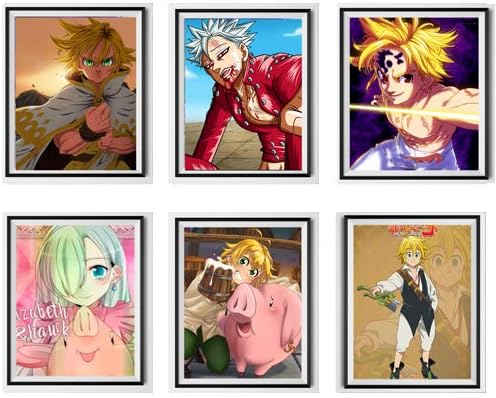 Seven Deadly Sins Of Wrath Meliodas Ban 伊丽莎白经典数字漫画动漫帆布艺术打印卧室装饰品 8 X 10 英寸 约 3 X 25 4 厘米 无边框 6 件套 亚马逊中国 家居