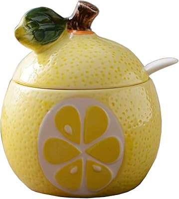 bicuzat 陶瓷水果形状糖碗香料罐盐胡椒储存罐带盖和勺子的调味锅