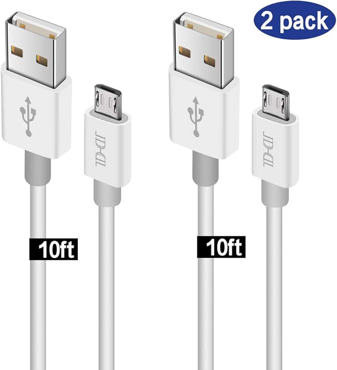 Android 充电线快速充电器 适用于galaxy S7 Edge Miuolv 超长2 件装10 英尺重型微型usb 快速充电线 适用于三星s6 Note 5 4 2 Htc Lg G4 Blackberry 摩托罗拉10 Feet