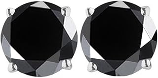 ringjewel 4.08 克拉黑色圆形真莫桑石单石耳钉女士.