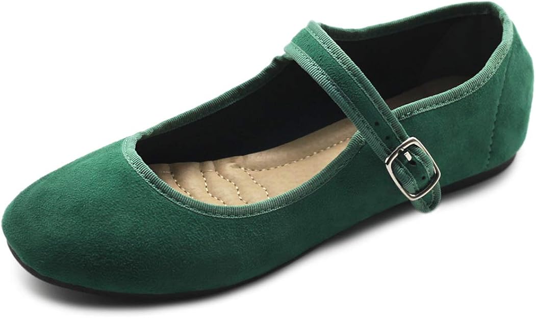 ollio 女式鞋 仿麂皮 休闲 玛丽珍浅色芭蕾平底鞋