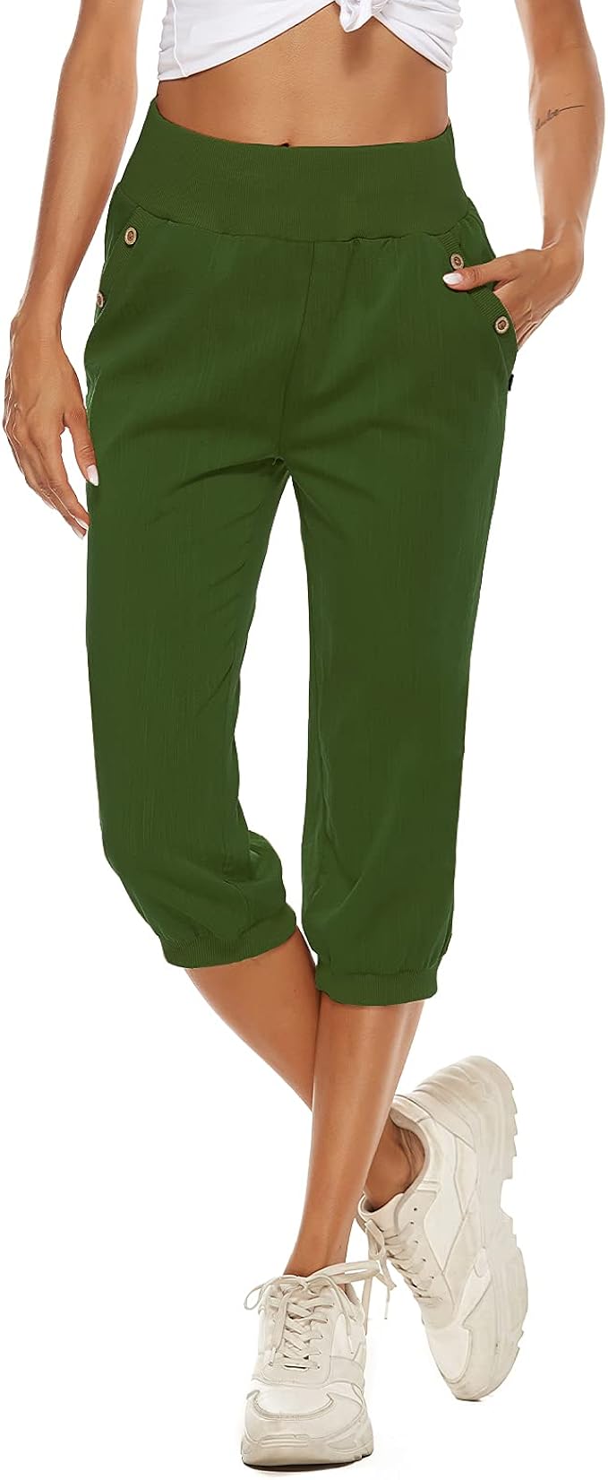 cysincos 女式七分裤宽松高腰慢跑运动裤 夏季瑜伽运动休闲裤