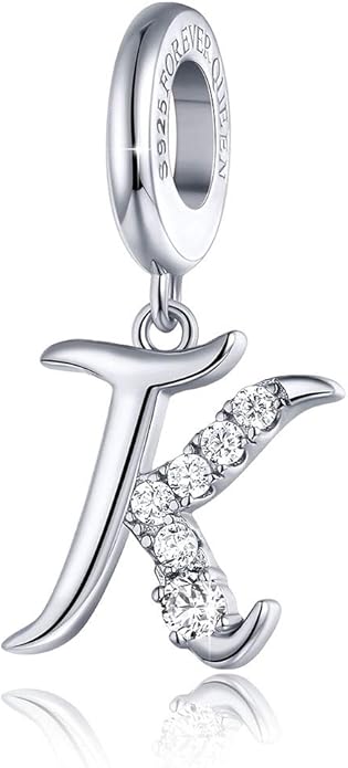 forever queen 925 纯银 a-z 字母首字母吊坠串珠魅力红色锆石字母