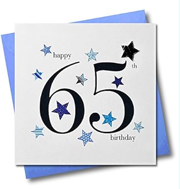 claire giles 心脏和星星快乐65岁生日卡 - 蓝色