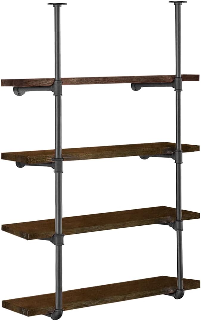 48 cm 深)工业铁管架架架架支架黑色复古搁板壁挂式diy开放式书架乡村