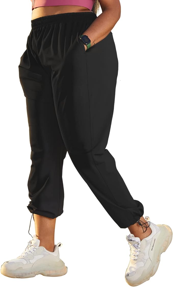 yohoyoha 加大码女式轻质慢跑裤 - 可调节高腰宽松运动裤,适合休闲