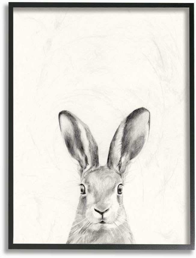 stupell industries 兔子肖像灰色绘图设计 black framed 11x14 aa