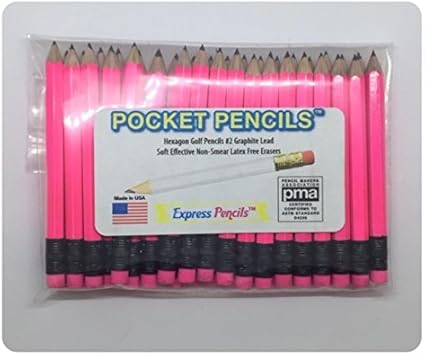 带橡皮擦的霓虹粉色高尔夫铅笔 半高 教室 青色 短裤 迷你 小号 六角形 削色 2 号铅笔 颜色 霓虹粉色 36 个口袋铅笔express 铅笔