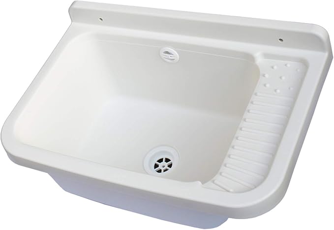 mongarid 墙壁树脂水槽,带安装套件和锯齿状陷阱,白色,50 厘米