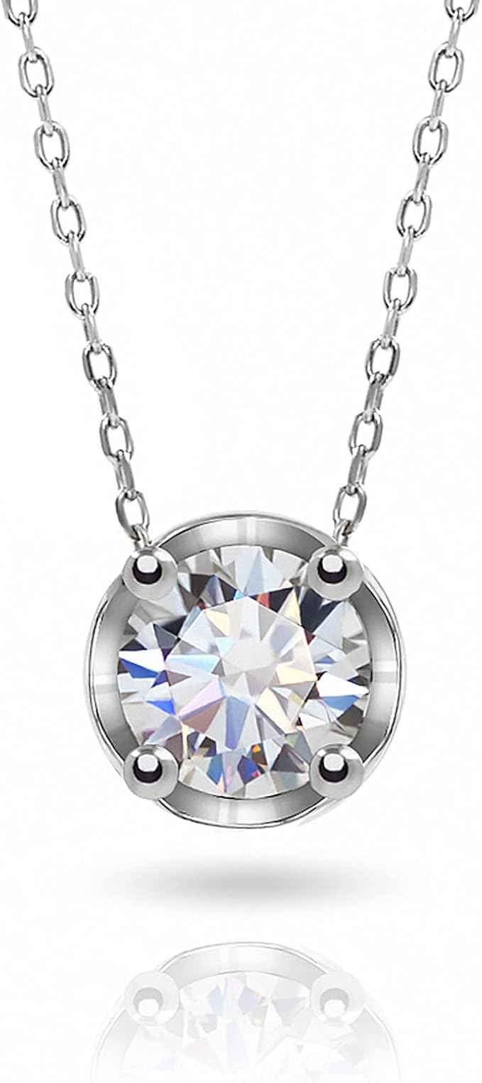 5 毫米圆形 18k 白金镀 925 银莫桑石钻石项链,女友礼物,女士项链