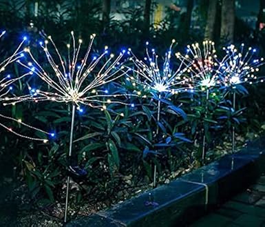 太阳能花园灯2 件装1 个led 烟花灯太阳能花园装饰灯铜线灯串仙女灯diy 颜色灯适用于走道露台草坪后院圣诞派对 多色 亚马逊中国 家居装修